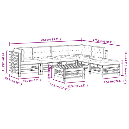 7 pcs conjunto lounge jardim c/ almofadões madeira maciça preto