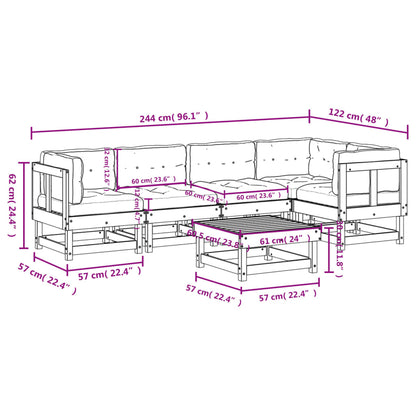 6 pcs conj. lounge jardim c/ almofadões madeira douglas maciça