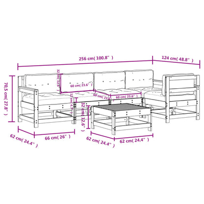 6 pcs conjunto lounge jardim c/ almofadões madeira maciça