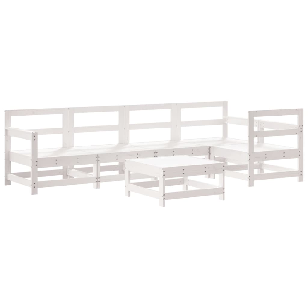 6pcs conjunto lounge jardim c/ almofadões madeira maciça branco