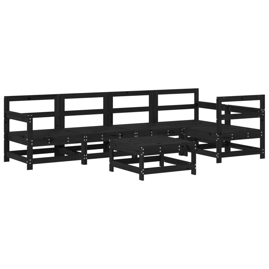 6pcs conjunto lounge jardim c/ almofadões madeira maciça preto