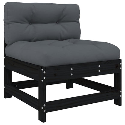 4pcs conjunto lounge jardim c/ almofadões madeira maciça preto