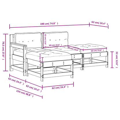 4 pcs conjunto lounge de jardim c/ almofadões pinho impregnado