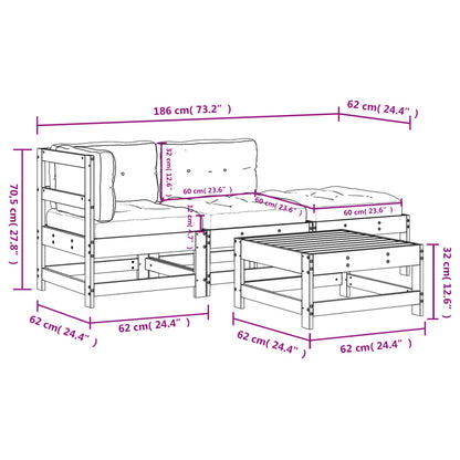 4 pcs conjunto lounge jardim c/ almofadões madeira maciça