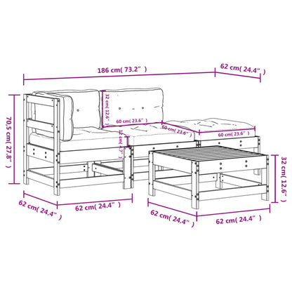 4 pcs conjunto lounge jardim c/ almofadões madeira maciça cinza