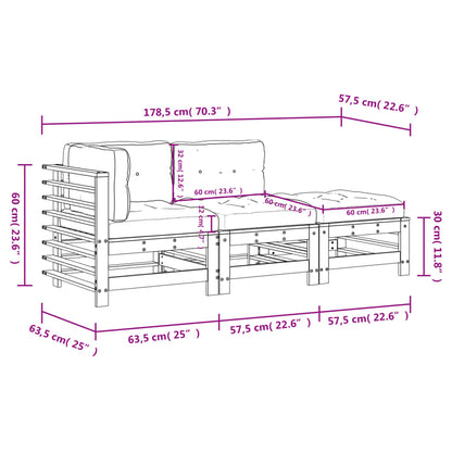 3 pcs conjunto lounge de jardim c/ almofadões madeira maciça