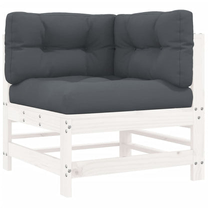 3pcs conjunto lounge jardim c/ almofadões madeira maciça branco