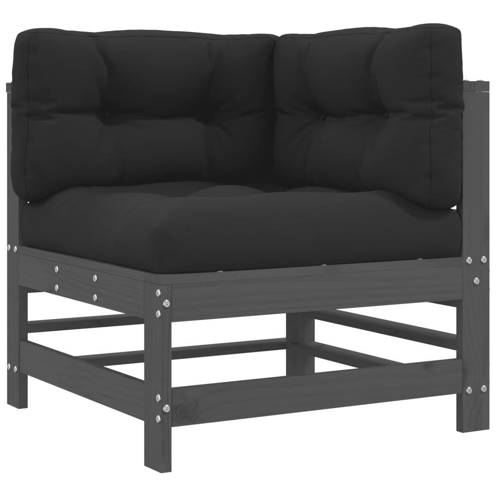 3 pcs conjunto lounge jardim c/ almofadões madeira maciça cinza