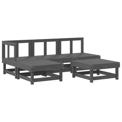 5pcs conjunto lounge jardim com almofadões madeira maciça cinza