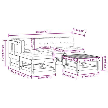 5pcs conjunto lounge jardim com almofadões madeira maciça cinza