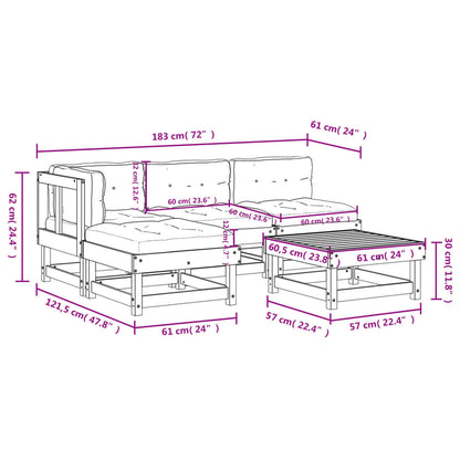 5pcs conj. lounge jardim+almofadões madeira maciça castanho-mel