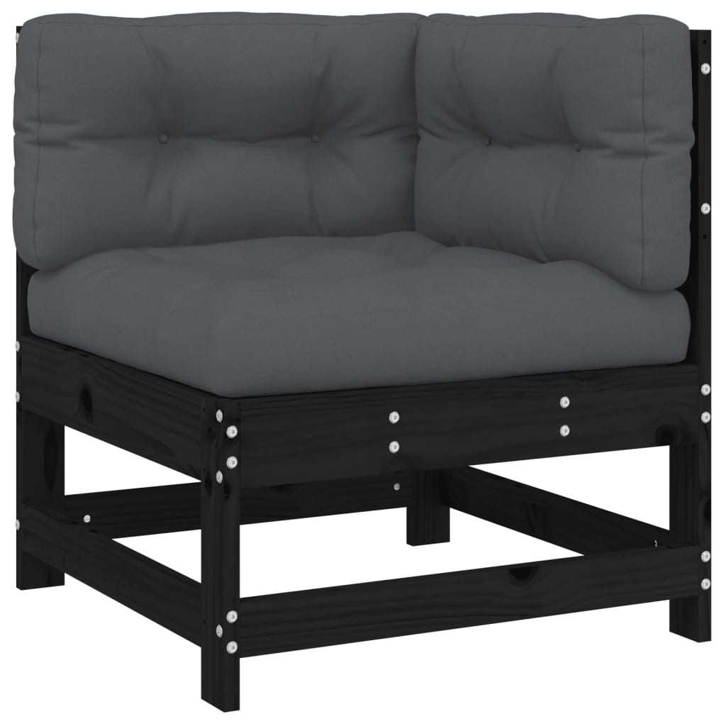 5pcs conjunto lounge jardim com almofadões madeira maciça preto