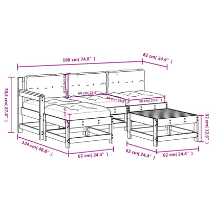 5pcs conjunto lounge jardim c/ almofadões madeira maciça branco