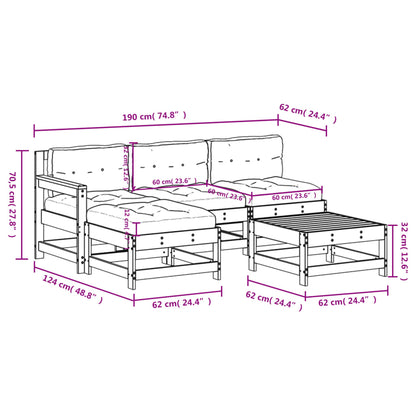 5 pcs conjunto lounge de jardim c/ almofadões pinho impregnado