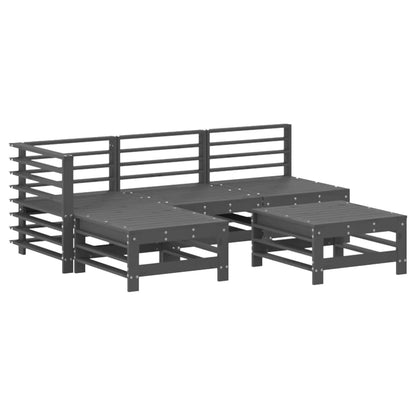 5pcs conjunto lounge jardim com almofadões madeira maciça cinza