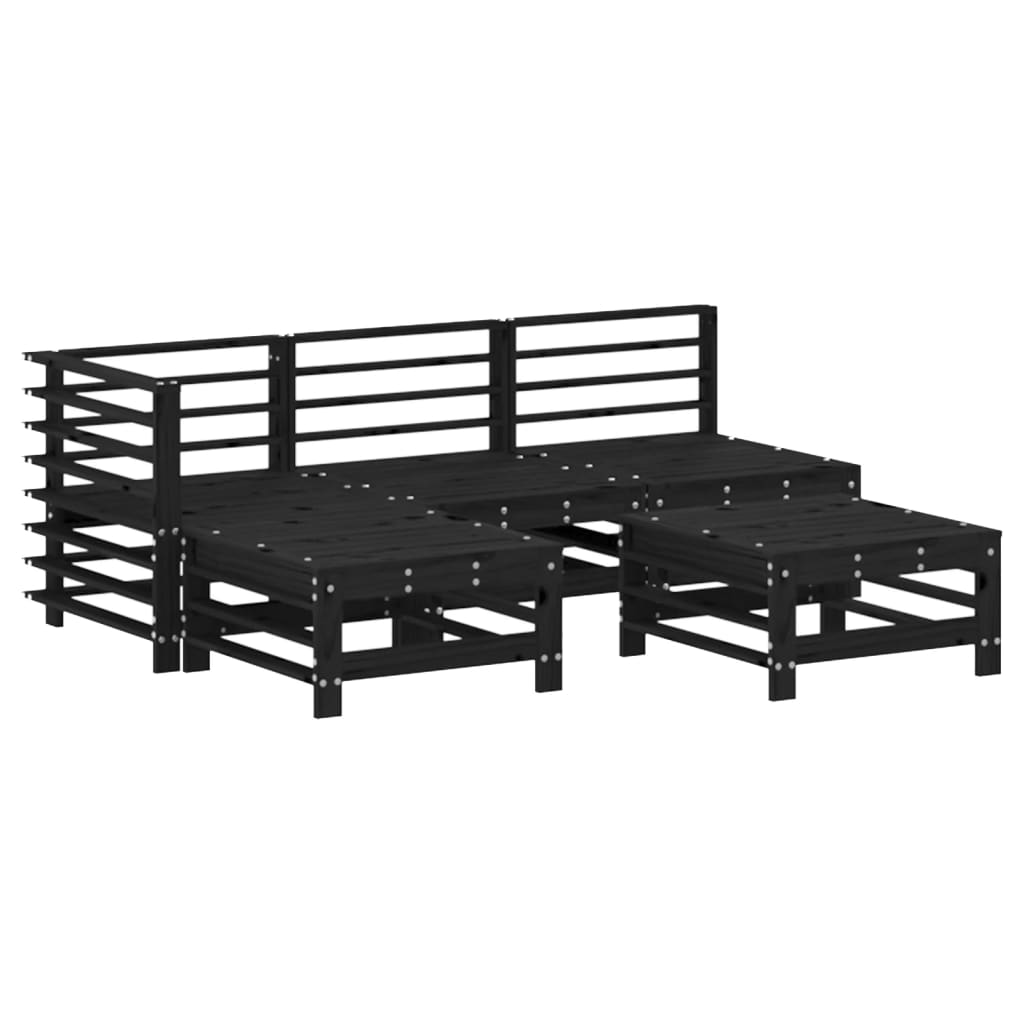 5pcs conjunto lounge jardim com almofadões madeira maciça preto