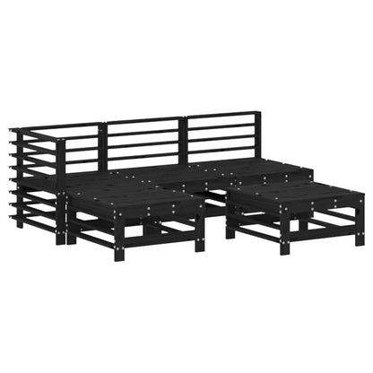 5pcs conjunto lounge jardim com almofadões madeira maciça preto