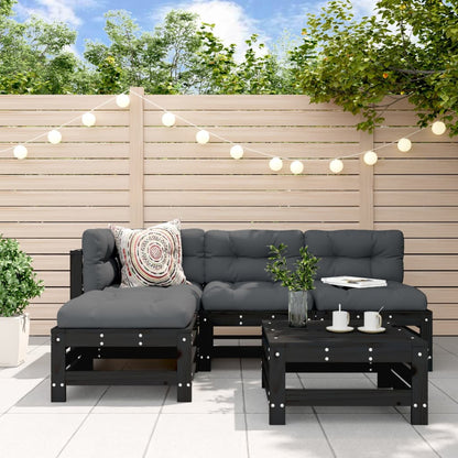 5pcs conjunto lounge jardim com almofadões madeira maciça preto