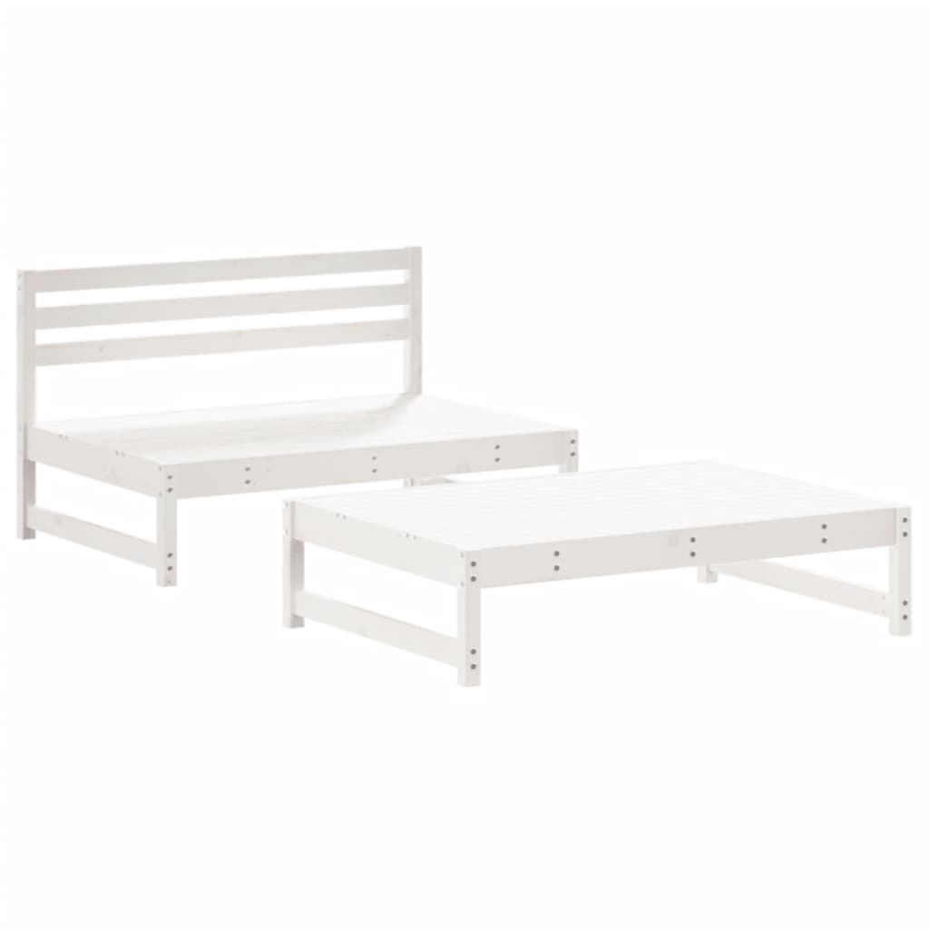 2pcs conjunto lounge jardim c/ almofadões madeira maciça branco