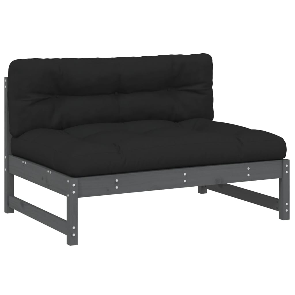 2 pcs conjunto lounge jardim c/ almofadões madeira maciça cinza