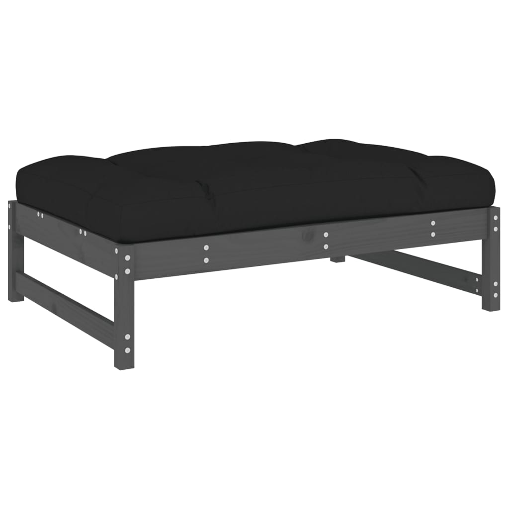 2 pcs conjunto lounge jardim c/ almofadões madeira maciça cinza