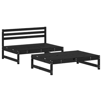 2pcs conjunto lounge jardim c/ almofadões madeira maciça preto