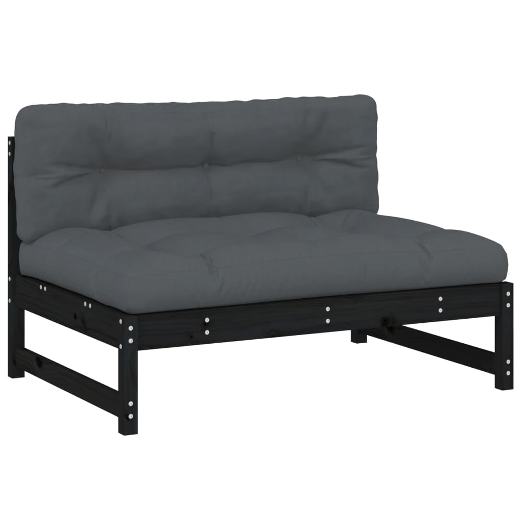 2pcs conjunto lounge jardim c/ almofadões madeira maciça preto