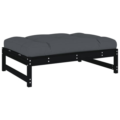 2pcs conjunto lounge jardim c/ almofadões madeira maciça preto