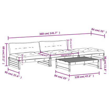 4 pcs conjunto lounge jardim com almofadões madeira maciça