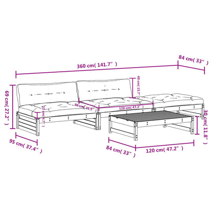 4 pcs conj. lounge jardim com almofadões madeira douglas maciça