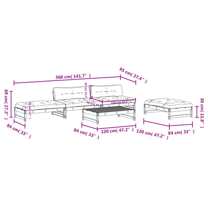 5pcs conjunto lounge jardim c/ almofadões madeira maciça branco