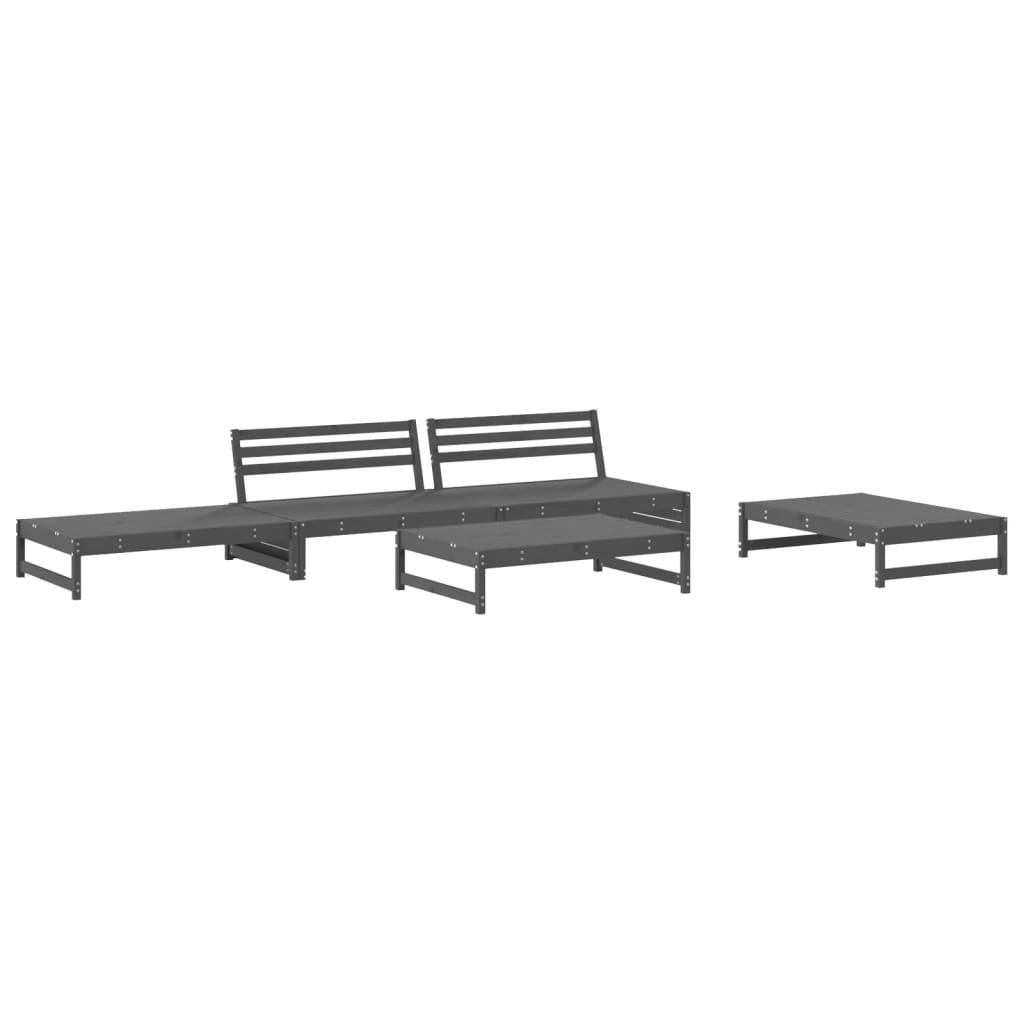 5pcs conjunto lounge jardim com almofadões madeira maciça cinza