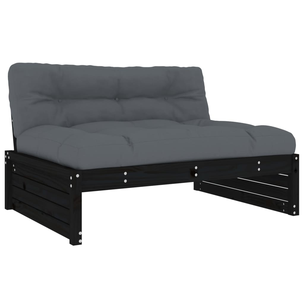 5pcs conjunto lounge jardim com almofadões madeira maciça preto