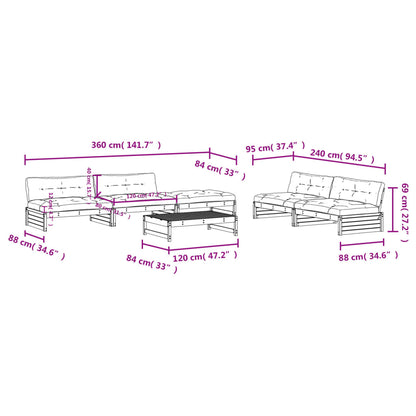 6 pcs conjunto lounge jardim com almofadões madeira maciça