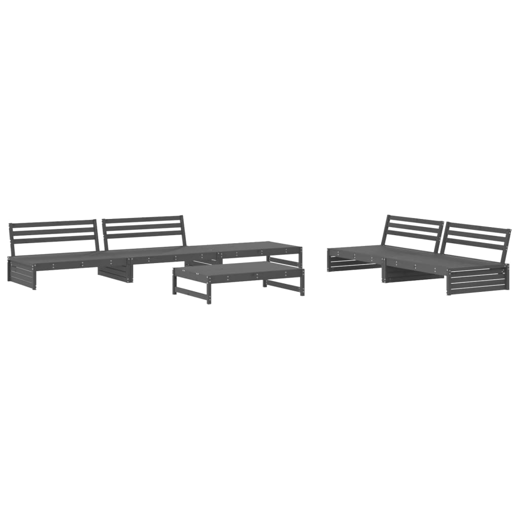 6 pcs conjunto lounge jardim c/ almofadões madeira maciça cinza