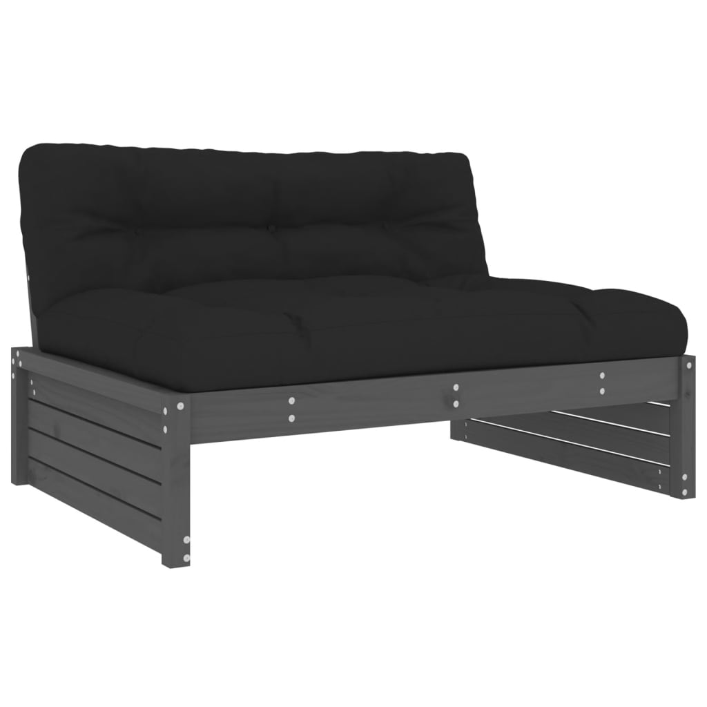 6 pcs conjunto lounge jardim c/ almofadões madeira maciça cinza