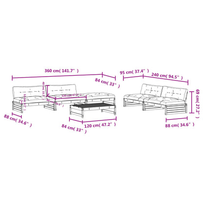 6 pcs conjunto lounge jardim c/ almofadões madeira maciça cinza