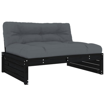 6pcs conjunto lounge jardim c/ almofadões madeira maciça preto