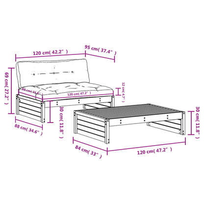 2 pcs conjunto lounge de jardim com almofadões madeira maciça