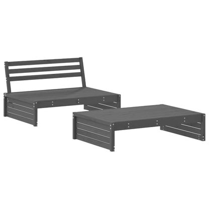 2 pcs conjunto lounge jardim c/ almofadões madeira maciça cinza