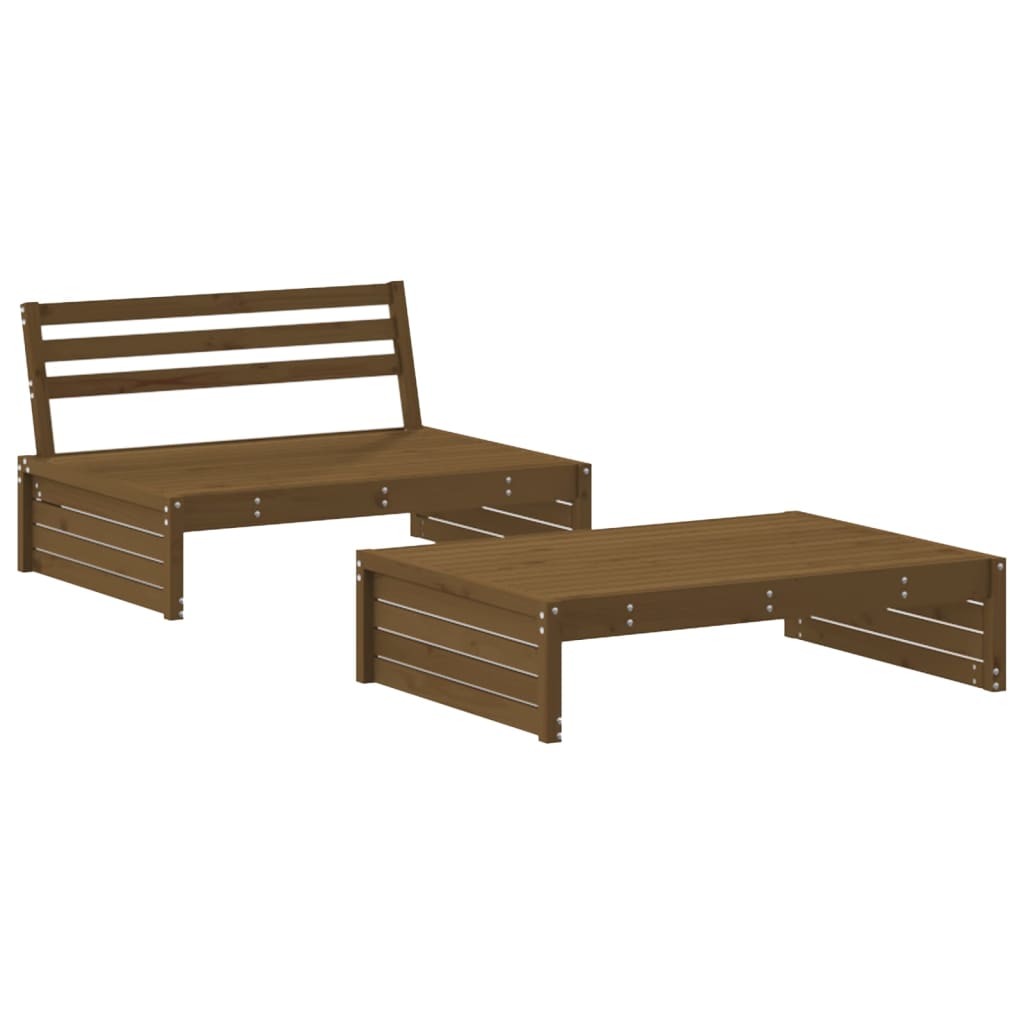 2pcs conj. lounge jardim+almofadões madeira maciça castanho-mel