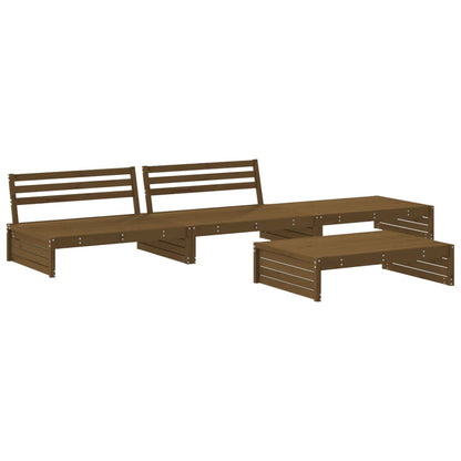 4pcs conj. lounge jardim+almofadões madeira maciça castanho-mel