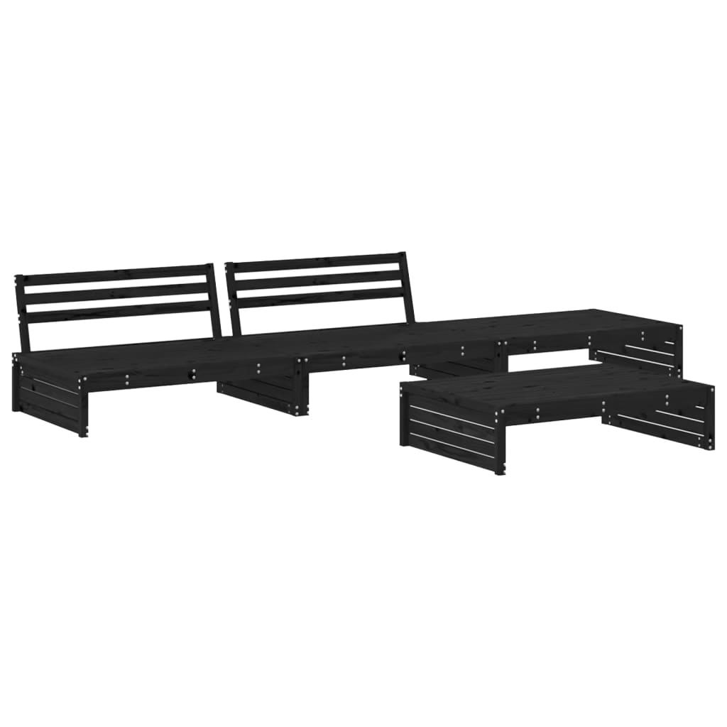 4pcs conjunto lounge jardim c/ almofadões madeira maciça preto