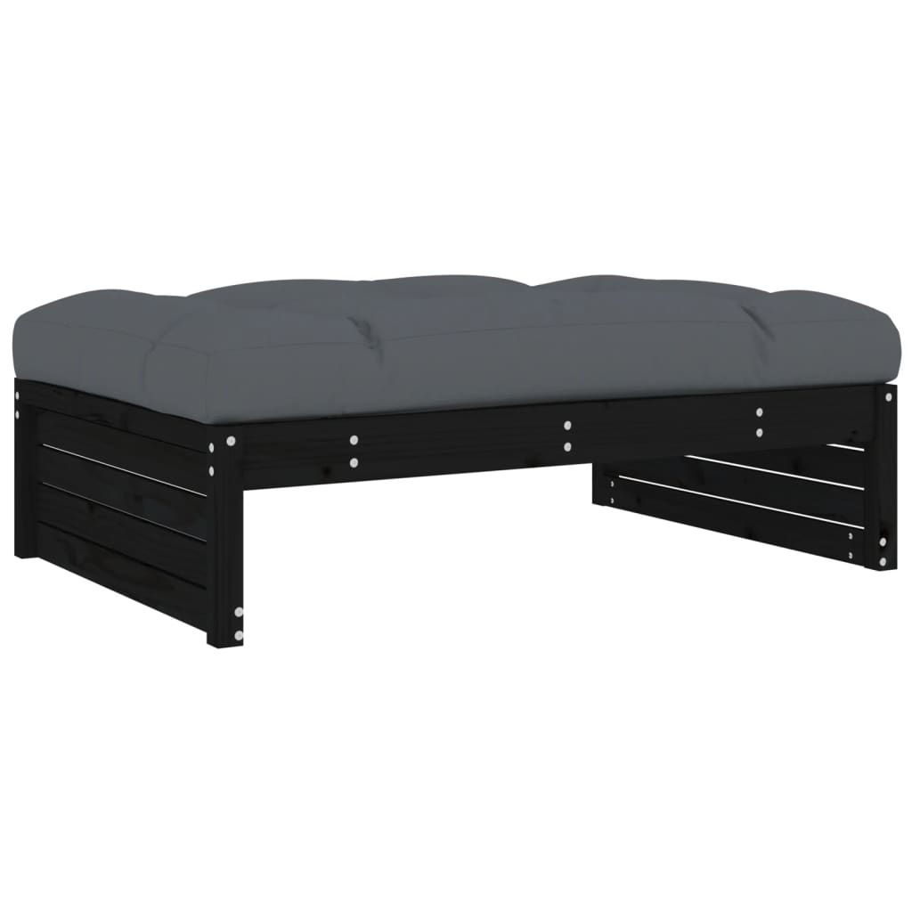 4pcs conjunto lounge jardim c/ almofadões madeira maciça preto