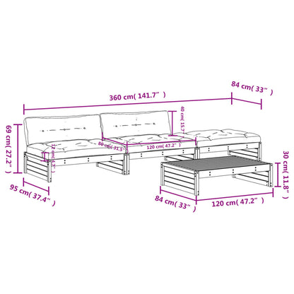 4pcs conjunto lounge jardim c/ almofadões madeira maciça preto