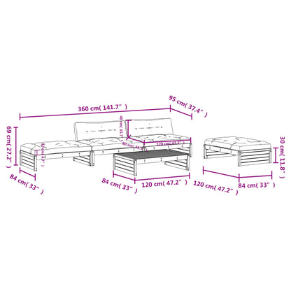 5 pcs conjunto lounge jardim com almofadões madeira maciça