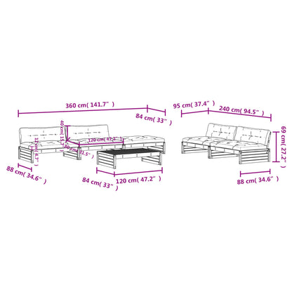 6 pcs conj. lounge jardim c/ almofadões madeira douglas maciça