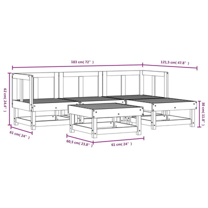 5 pcs conjunto lounge de jardim madeira de pinho maciça branco