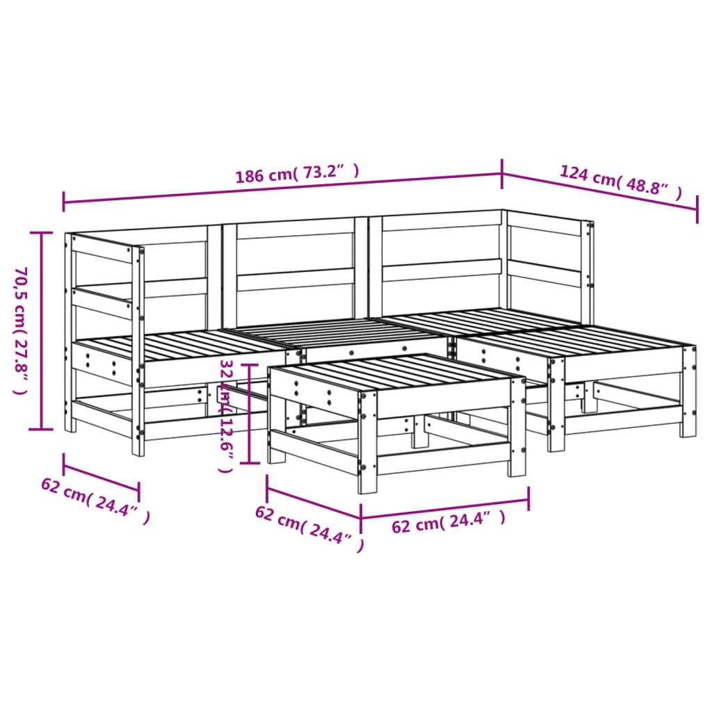 5 pcs conjunto lounge de jardim madeira de pinho maciça branco