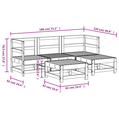 5 pcs conjunto lounge de jardim madeira de pinho maciça branco